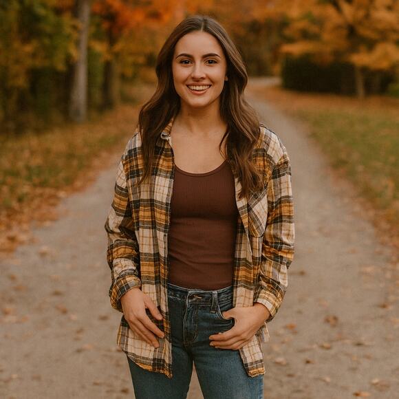 Vintage WamPum Blue Yellow Plaid Button Down Shacket size XL - Picture 1 of 5